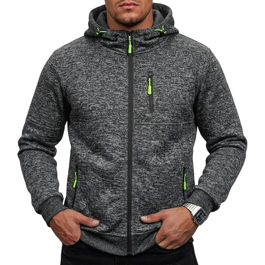 Herren-Kapuzenpullover mit Reißverschluss, Farbblock-Hoodie, Langarmjacke für Herren, Herbst-Outwear, Pullover mit mehreren Taschen, Sportbekleidung – Detail 3