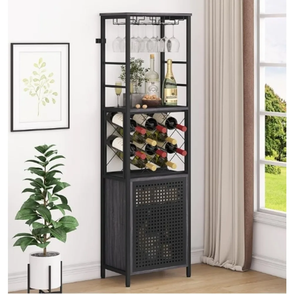 O&K FURNITURE Wine Bar Cabinet for Liquor and Glass, Free Standing Wine Rack, Bar Liquor Cabinet