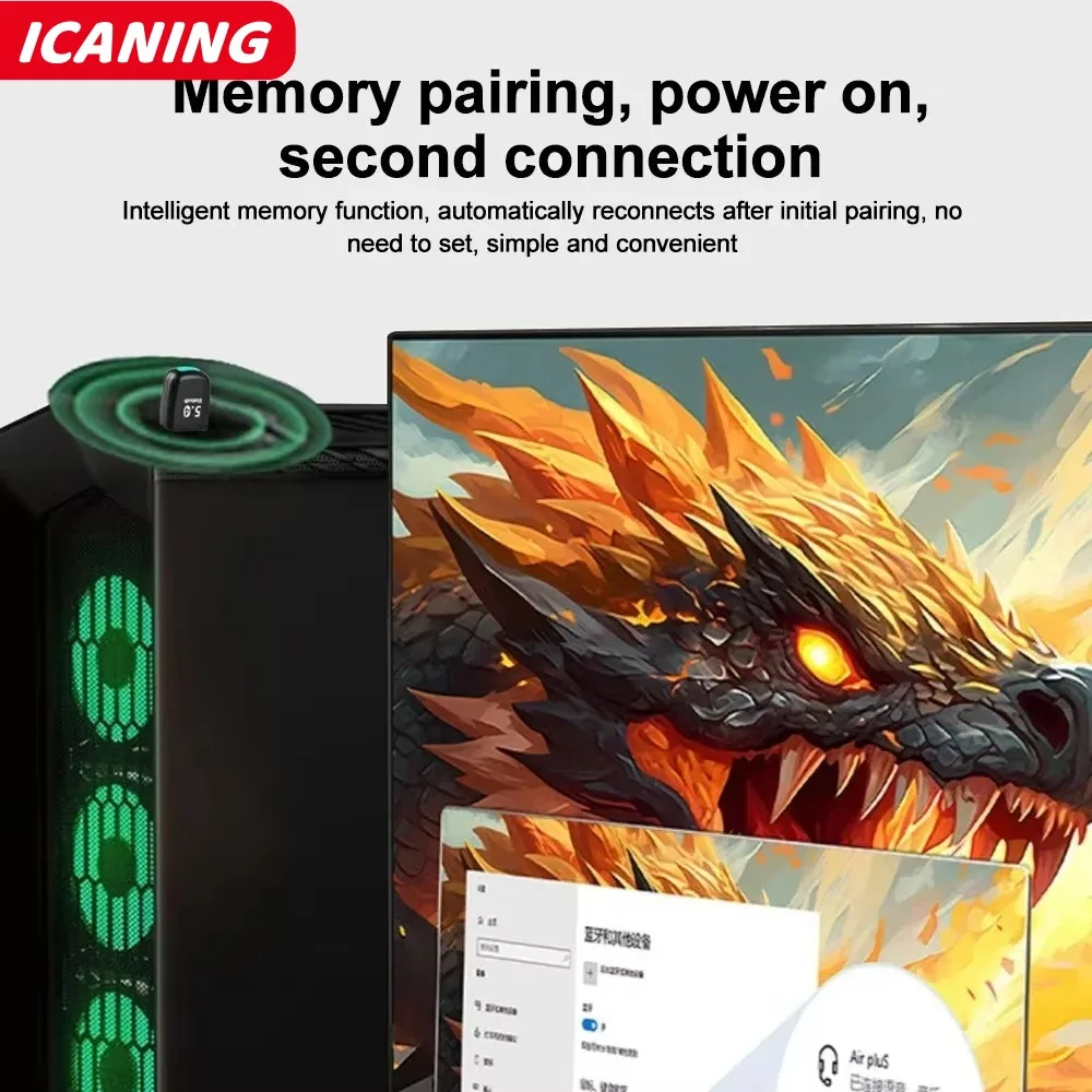 Adattatore Bluetooth USB Bluetooth 5.4 Dongle Adaptador per PC Mouse wireless Keyborad Laptop Ricevitore audio musicale Trasmettitore USB