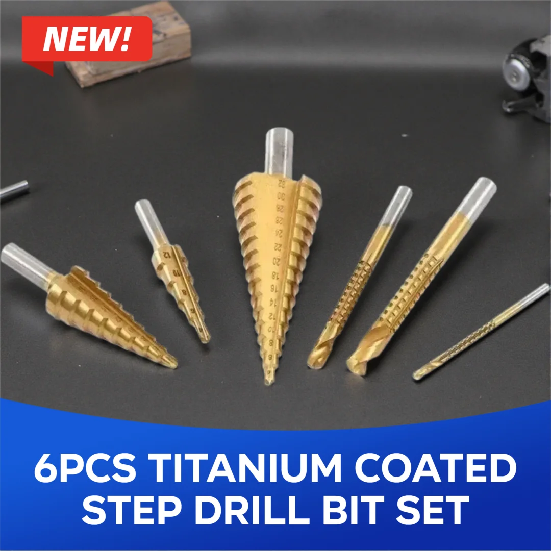 

6Pcs Titanium Coated Step Drill Bit Set 4-12mm 4-20mm 4-32mm 3-8mm for Metal & Woodworking Hole Drilling Cutter