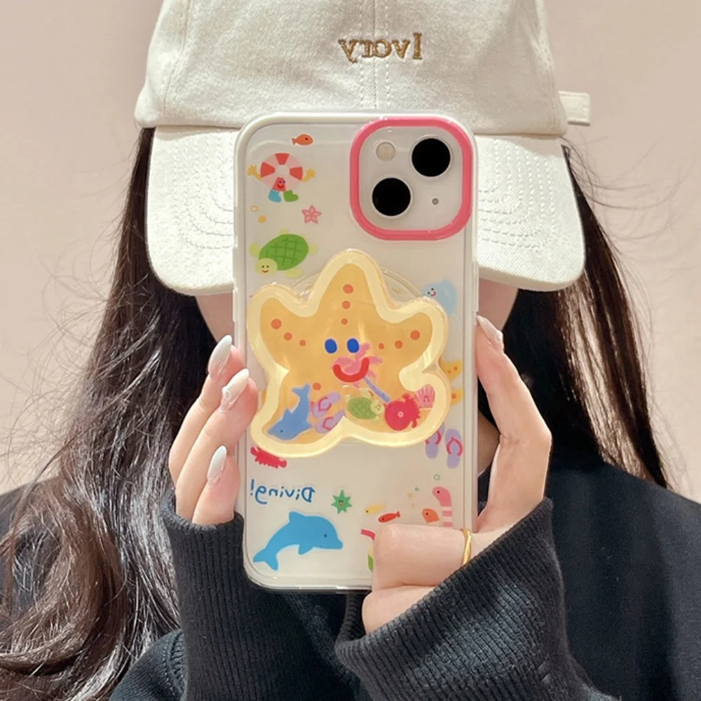 Leuke Cartoon Drijfzand Schudden Zeester voor Magsafe Griptok Houder Telefoon Vinger Ring Stand Ondersteuning voor IPhone 15 Meisje Beugel