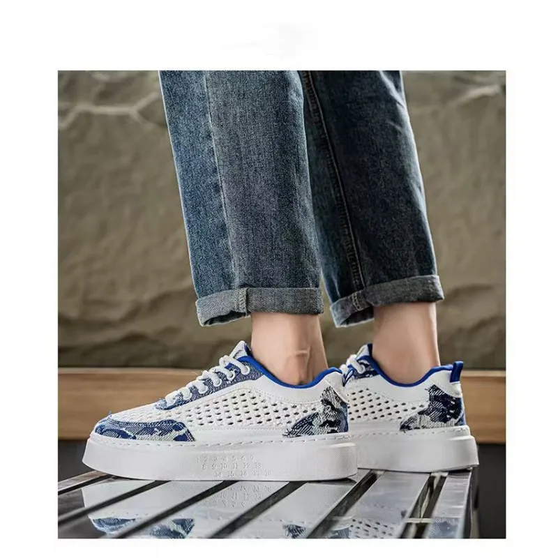 Men's Anti Slip Casual Shoes 2026 Summer Breathable Woven Mesh Platform Sole Daily Streetwear All-mat Skate Footwear