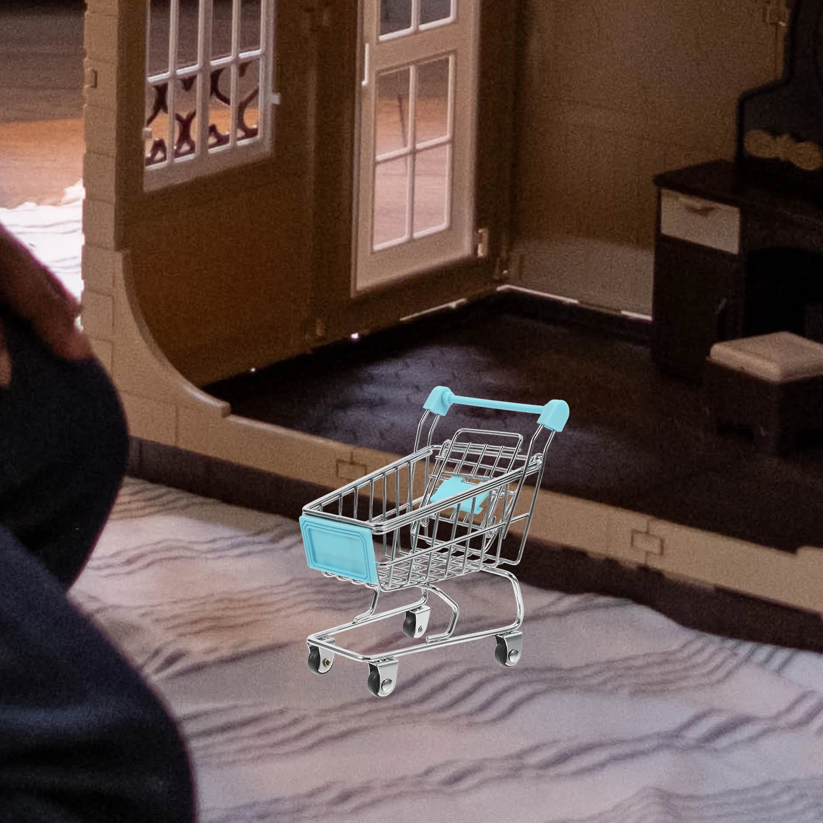 

Mini Shopping Basket Toy Grocery Cart Miniature Metal Supermarket Handcart Small Storage Decor Realistic Compact