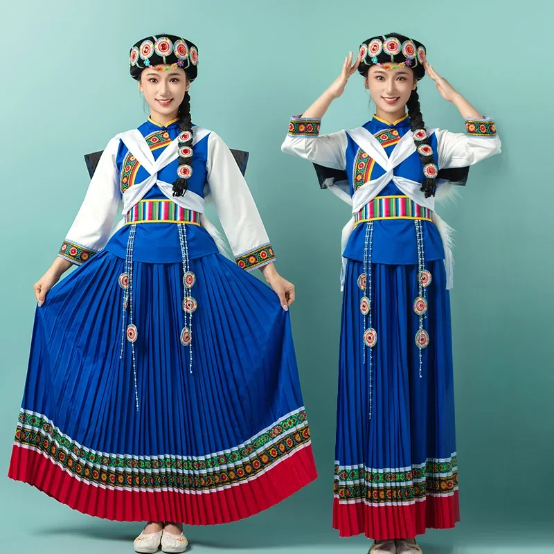 

Новая женская одежда Naxi, комплект из 5 предметов Yunnan Lijiang Minority Mosuo для взрослых