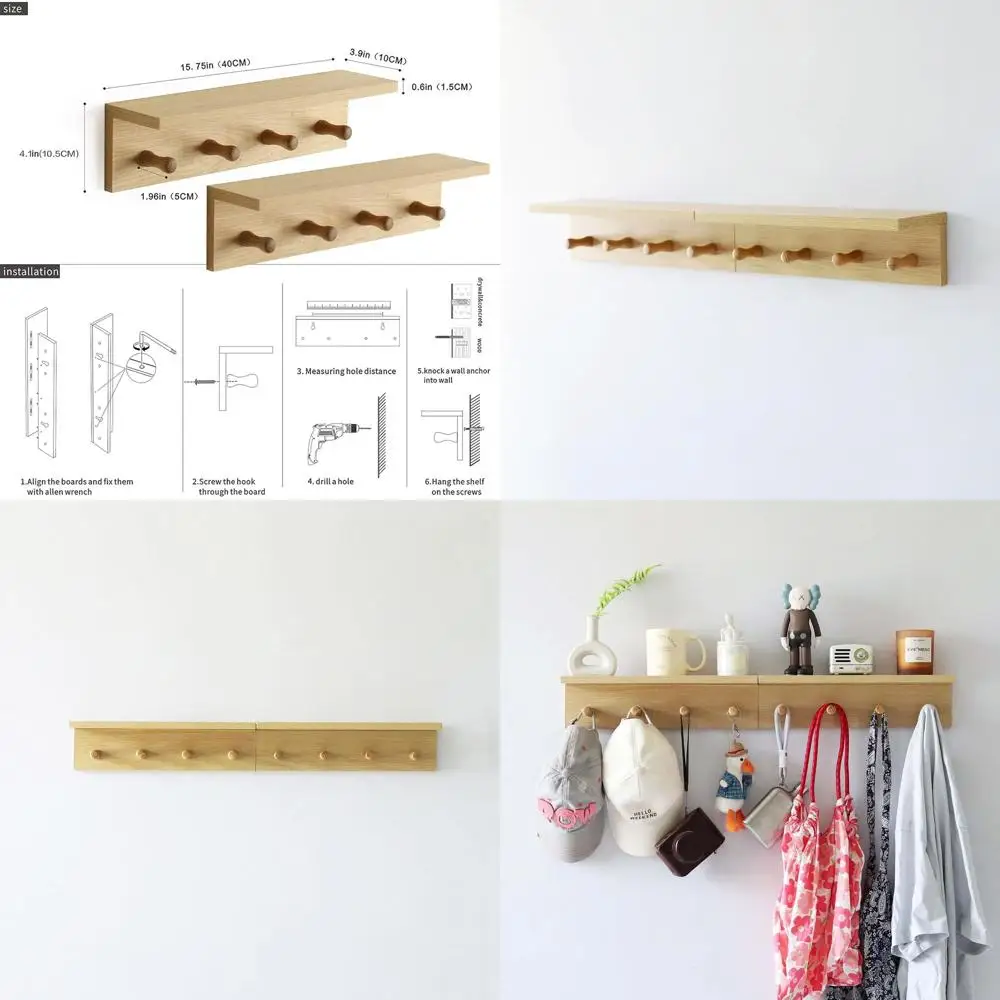 

Настенная вешалка для одежды из дуба с крючками и полками - модель A-2