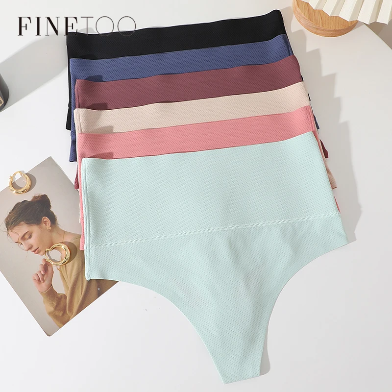 FINETOO 1Pcs Women Waffle Bodysuit Shapewear Sexy High Waist Panties Tummy Control Thongs Female Breathable Slimming Underwear