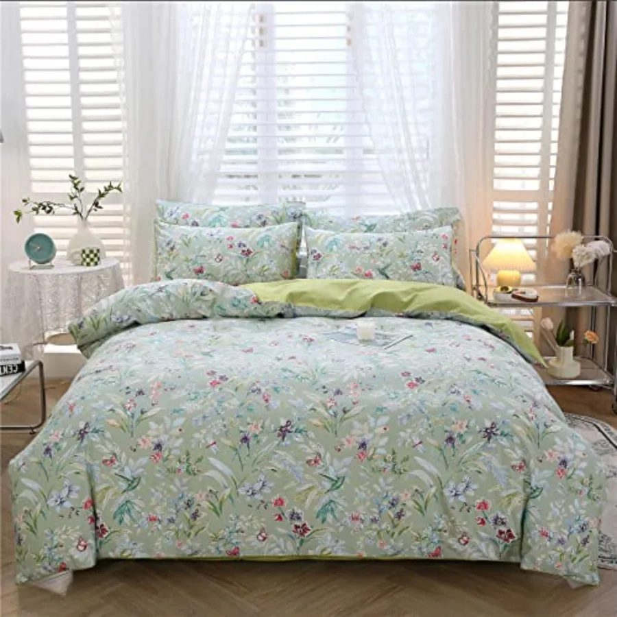 

Duvet Cover Set Full Size 100% Egyptian Cotton Percale Bedding Set Farmhouse Butterfly Print Comforter Cover with Button Closur
