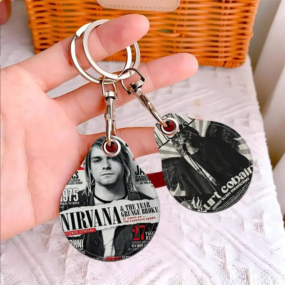 Band Hot N-Nirvana Anime Round Keychains For Women PU Leather Blanks Key Rings Ideal For Holiday Gifts And Party Favors