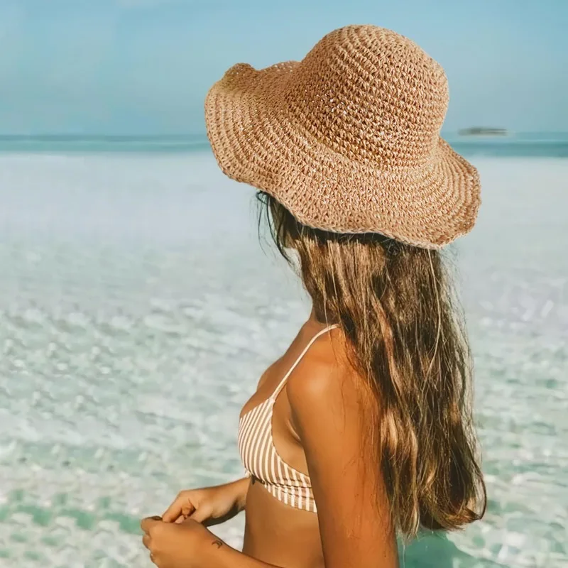 

Straw Hat Handmade Woven for Women Travel Breathable UV Protection Beach Sun Hat