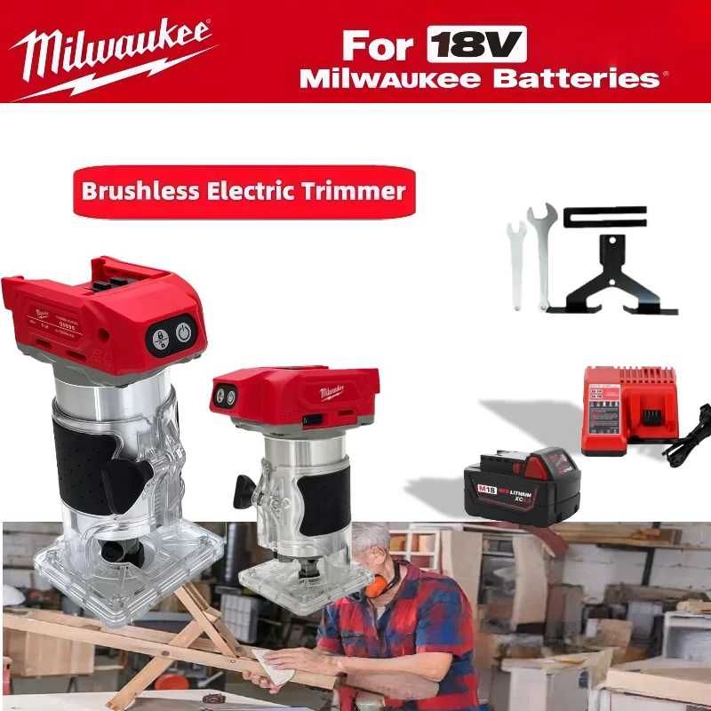 

Milwaukee 800W 30000RPM Cordless Electric Trimmer Brushless Compact Router 5-Speed Woodworking Trimming Machine