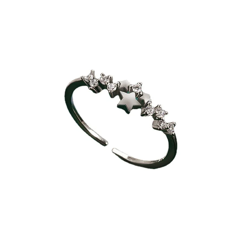 Silver Color Sparkling Zircon Star Rings for Women New Trend Luxury Simplicity Pentagram Ring Bestie Friend Jewelry Gift