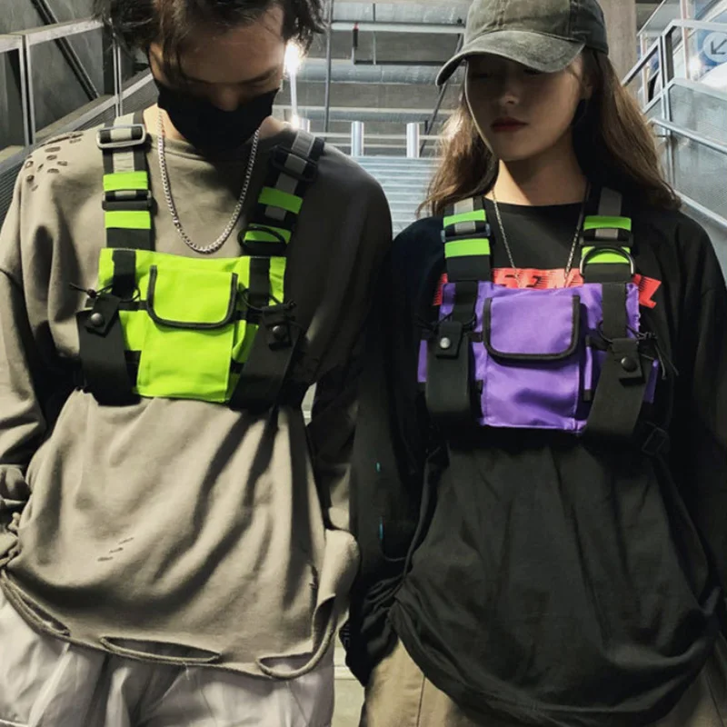 Functional Tactical Chest Rig Bag Unisex Hip Hop Vest Streetwear Bag Waist Pack Reflective walkie-talkie package Women Chest Bag