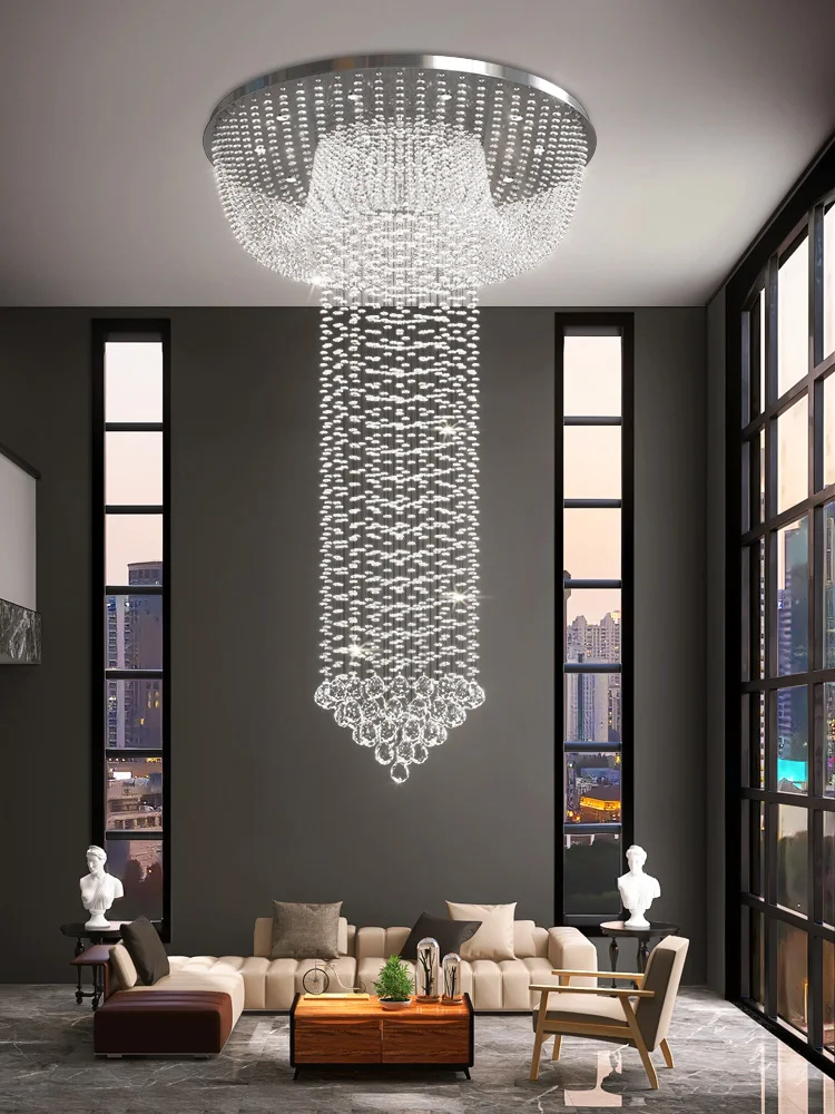 2023 New Villa Duplex Loft Stairs Living Room Hall Crystal Large Chandelier Sales Department Hollow Pick Empty Pendant Light