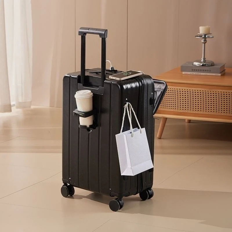 Front Opening Carry‑on Suitcase Lightweight Large Capacity Trolley Luggage With Password Lock For Business Travel
