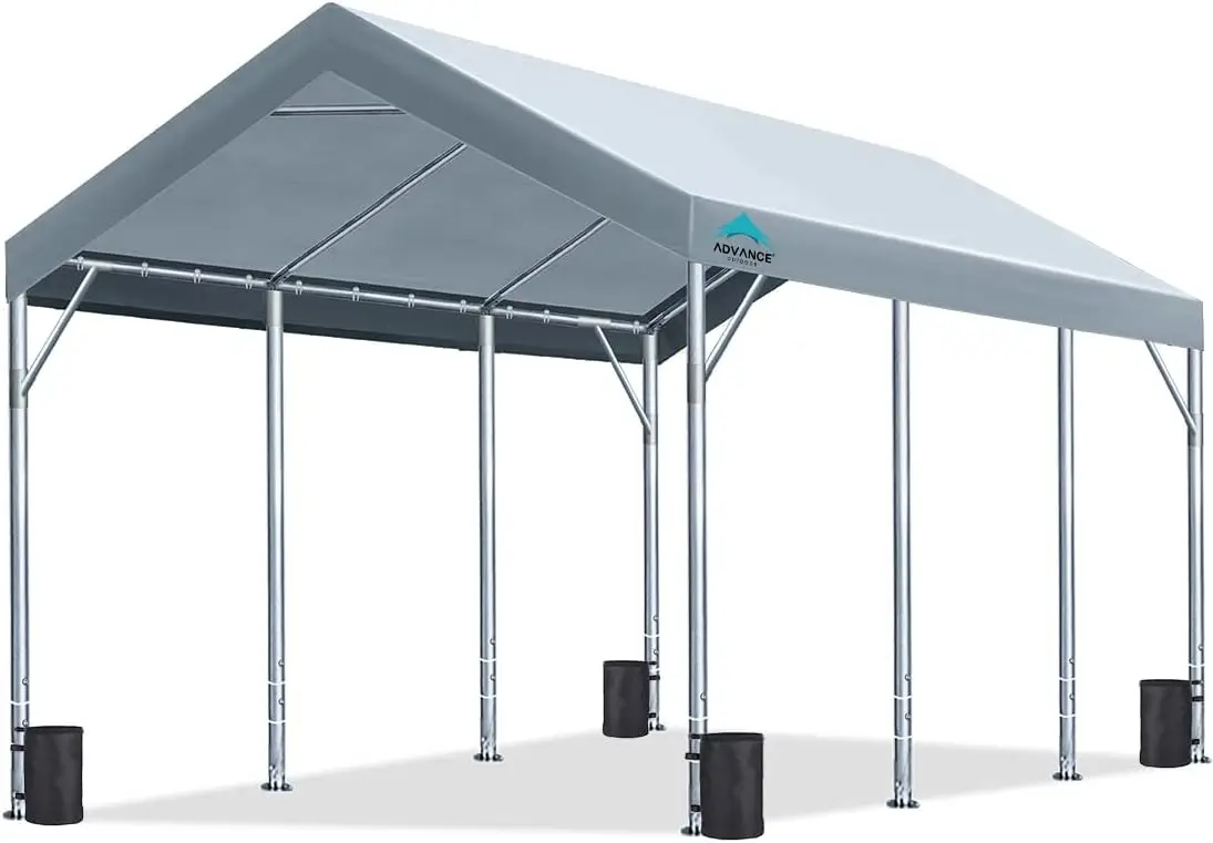 12x20 ft Heavy Duty Carport Potable Car Canopy Garage Party Tent Boat Shelter, Adjustable Height from 9.5 ft to 11 ft, Grey