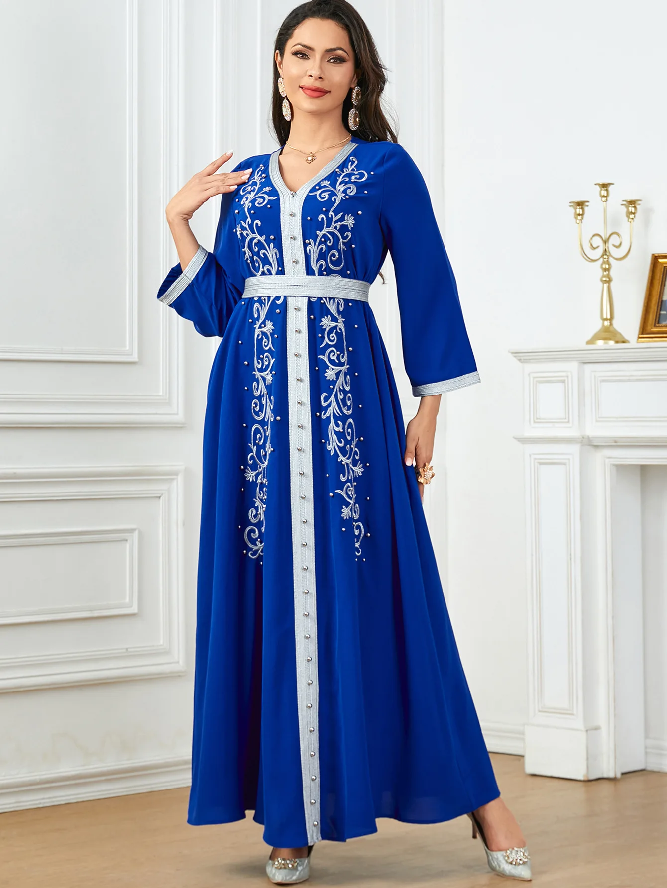 

Ид Джалабия женское платье с вышивкой для ногтей из бисера Vestidos арабский Ид мусульманский длинный халат вечерние Дубай Абая кафтан ислам арабский марокко