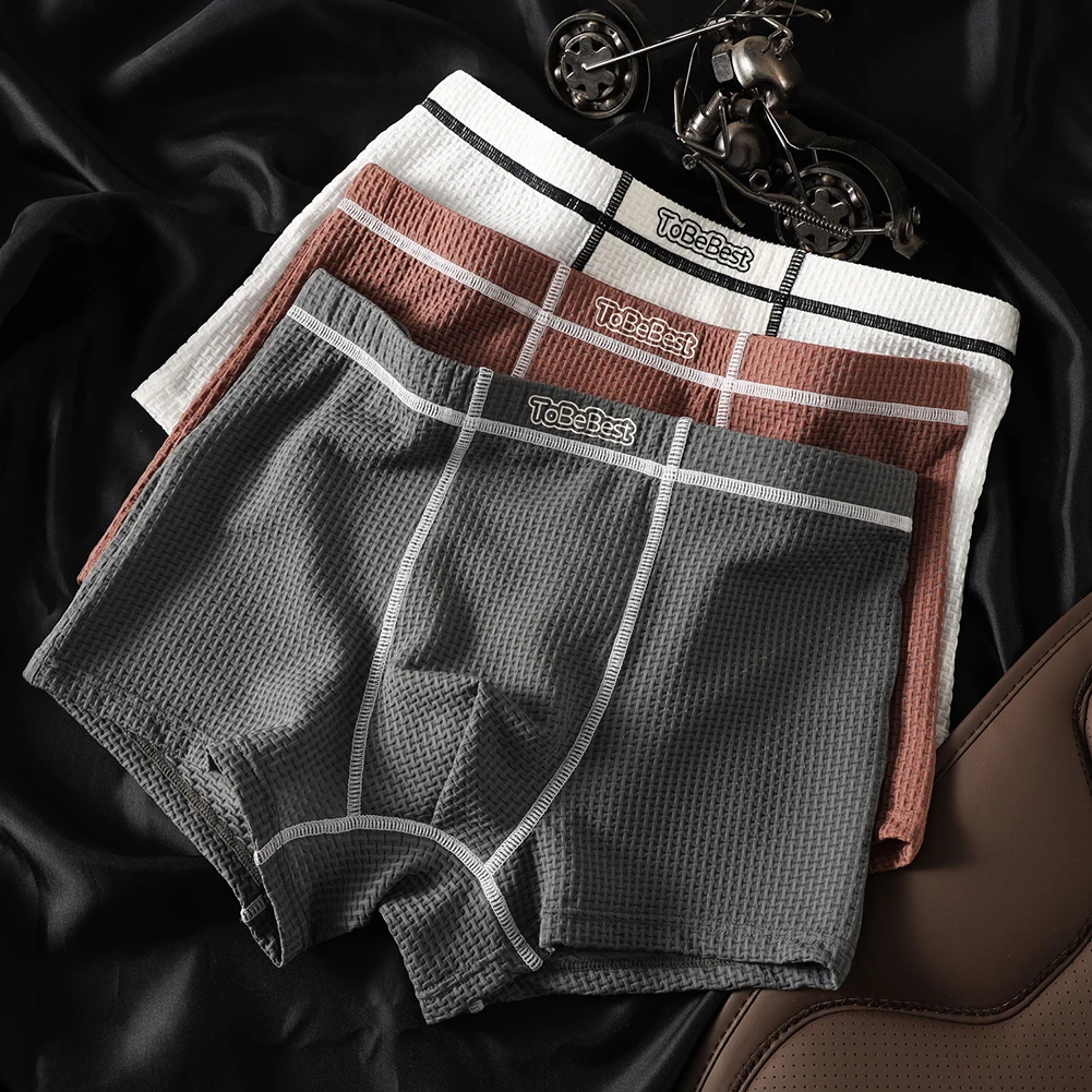 Men Jacquard Thin Trunks Youth Mid Waist Bulge Pouch Underwear Quick Dry Boxers Comfortable High-quality Underpanties