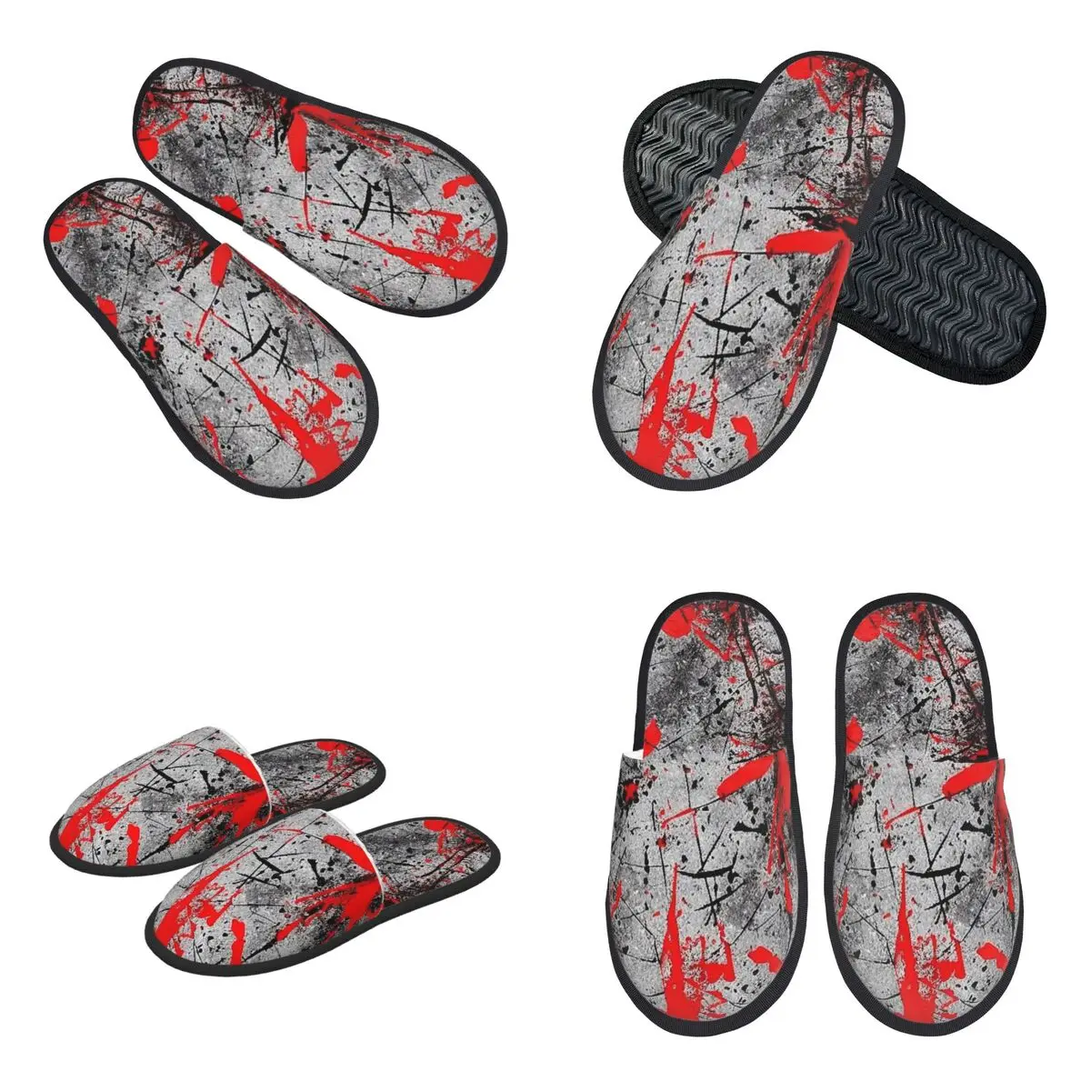 Custom Cool Black And Red Graffiti Pattern Slippers Memory Foam Warm Soft Women House Slipper Indoor Fluffy Shoes