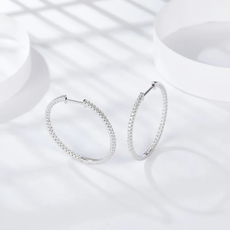 QIBAOKU Moissanite Loop Earrings for Women 925 Sterling Sliver 1.2mm D vvs1 Lab Grown Diamond Ear Studs Fine Jewelry Gift