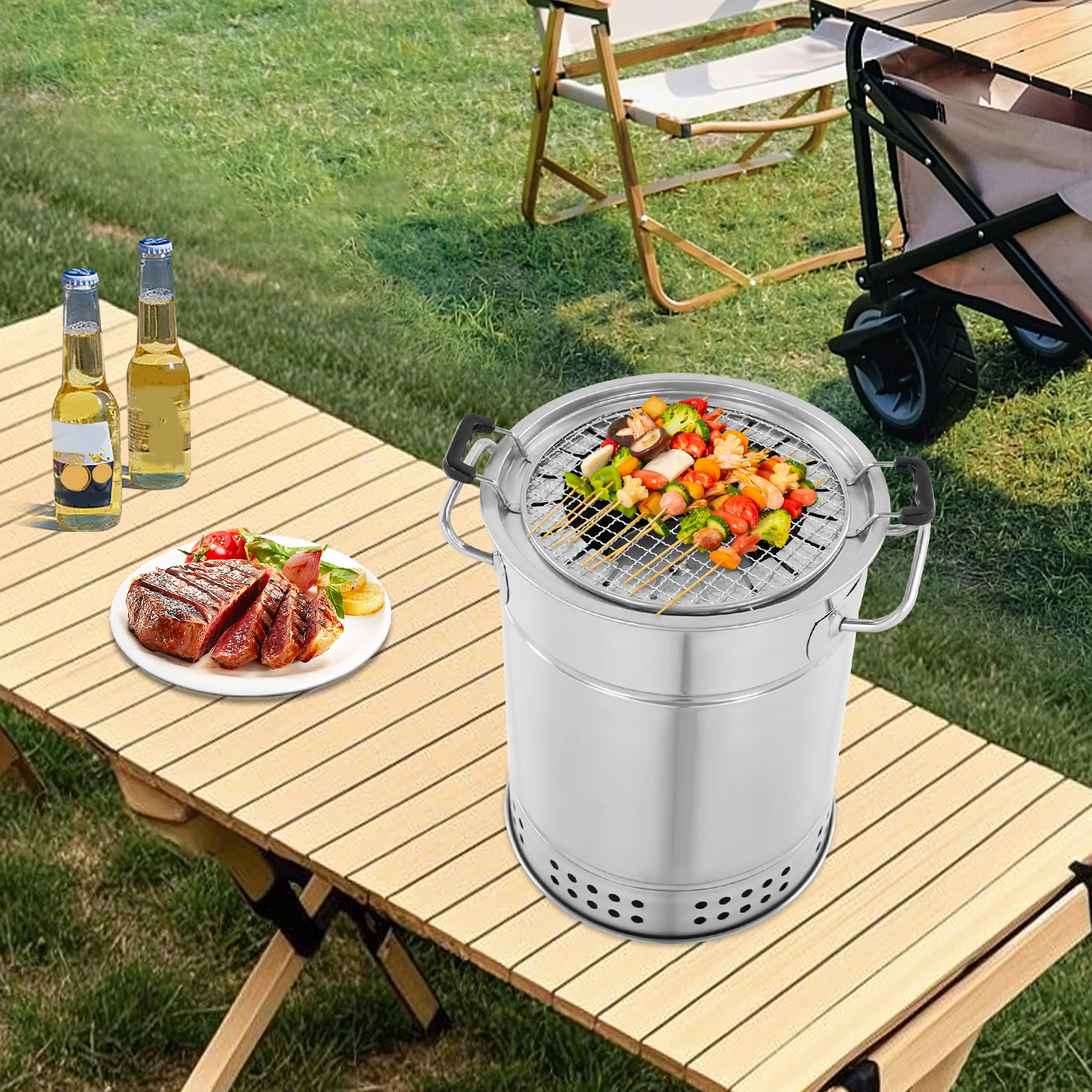

Portable BBQ Charcoal Grill Barbecue Grill Stainless Steel Charcoal Grill with 20/28 Skewers Charcoal Grills