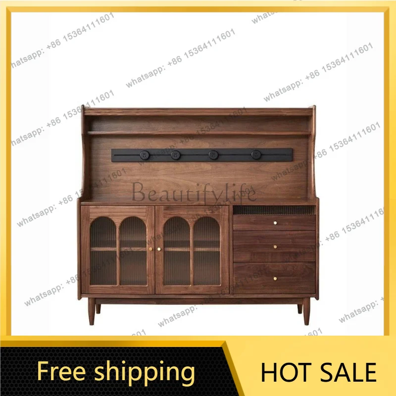 Zj. North American black walnut color side cabinet modern simple solid wood home locker