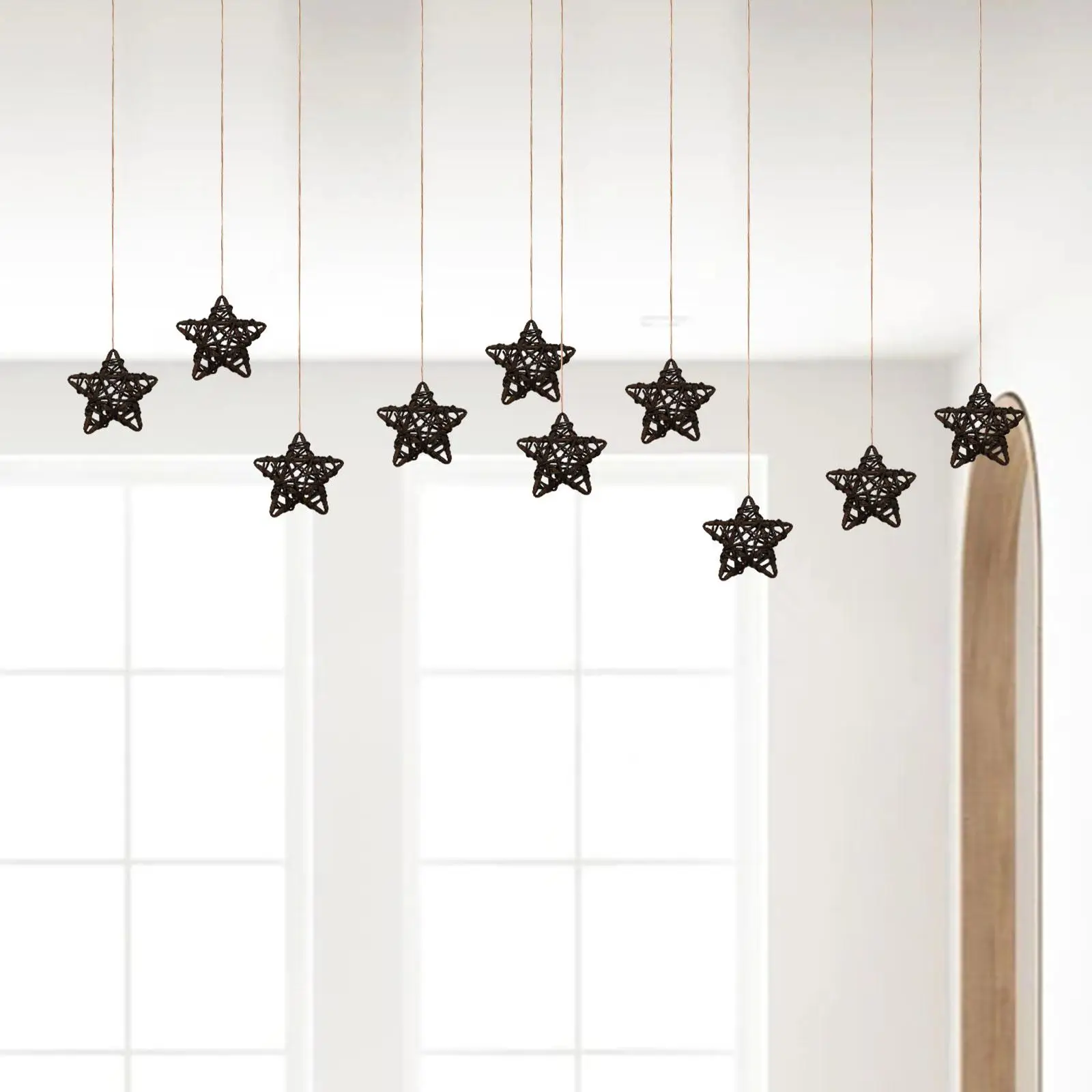 10x Christmas Star Pendants Xmas Pentagram DIY Crafts Rattan Reusable Hanging