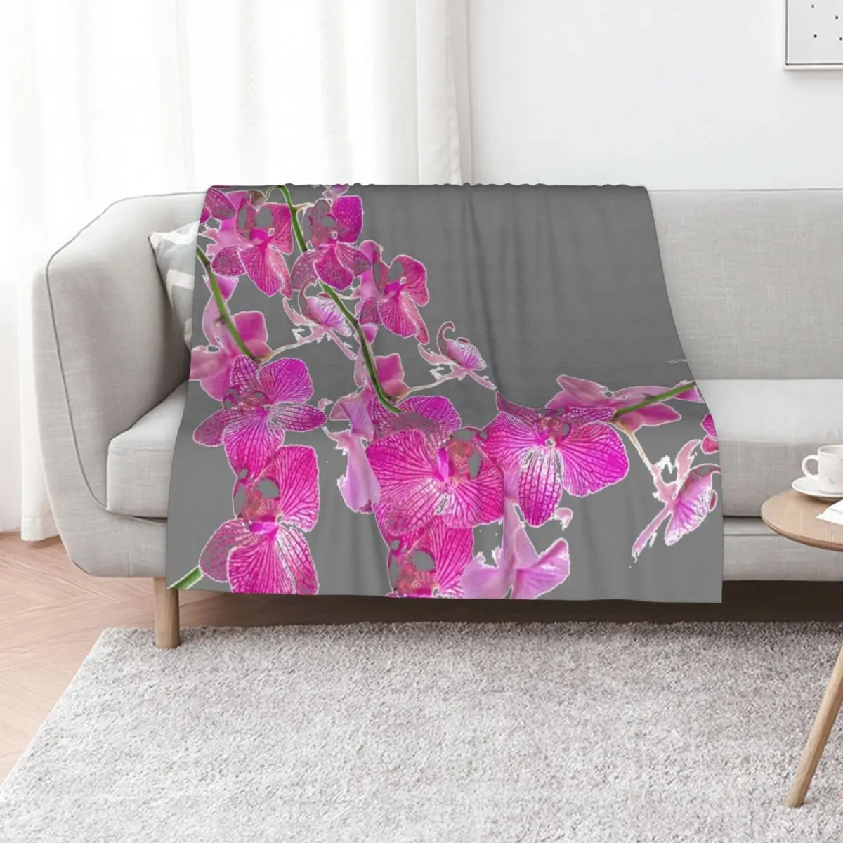 

GREY TROPICAL FUCHSIA-PINK ORCHID FLOWERS ABSTRACT Throw Blanket Personalized Gift Bed linens Moving Blankets For Bed Blankets