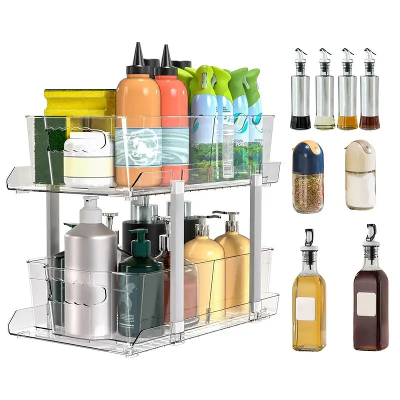

Прозрачная раздвижная корзина для хранения в ванной комнате, прозрачная полка под раковиной, кладовая, домашнего офиса, многоцелевой дизайн для шампуня для макияжа