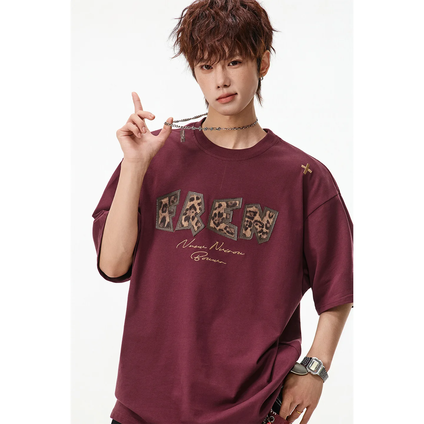 Mens Leopard Print T Shirt Short Sleeve Pure Cotton Loose High Street Casual Summer New Texture Fashion Half Sleeve Top