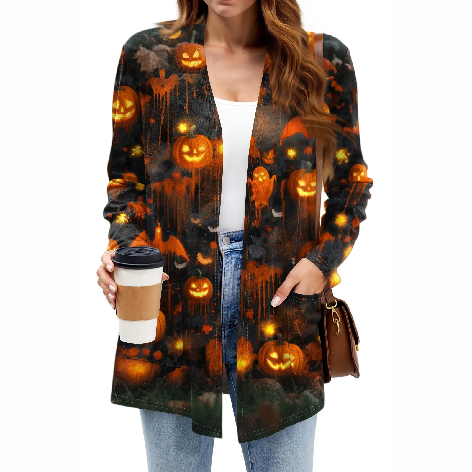 

Женский легкий кардиган, свитера с открытой передней частью и длинными рукавами, повседневные свободные тонкие кардиганы с карманами, Roupas Femininas, новинка