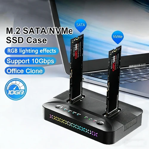 Imagen 2 del producto Caja M.2 NVMe/SATA, estación de acoplamiento de disco duro de doble bahía, clon sin conexión, duplicador de disco duro M.2 SSD, carcasa adaptadora USB GEN2 SSD