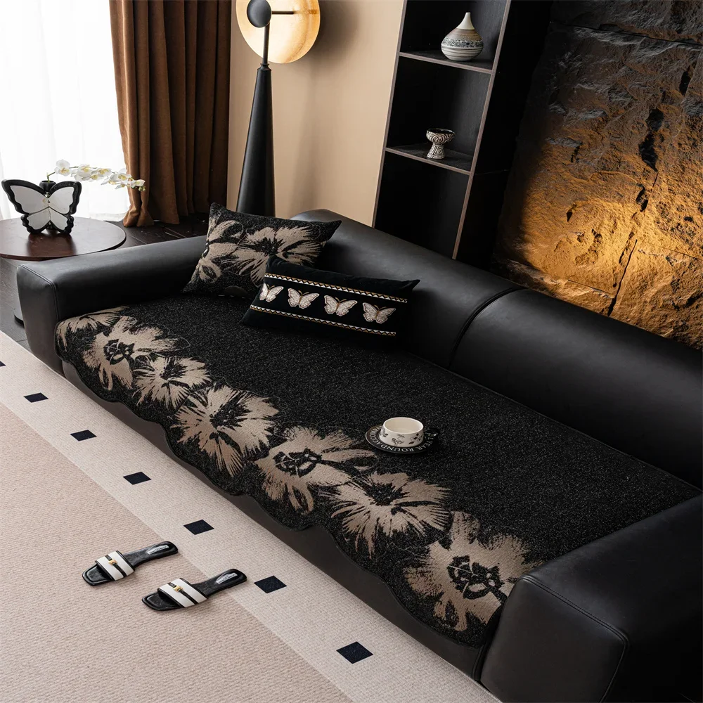 Cream Wind Plush Sofa Cushion Autumn and Winter Thick 2025 New Fixed Non-slip Cushion Straight Row Armrest Cover Cloth Towel