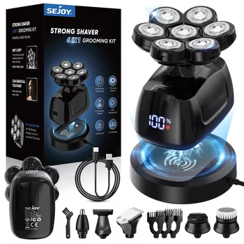 Sejoy barbeador de cabeça elétrico para homens carecas 7d barbeador magnético aparador de cabelo recarregável usb display led à prova dwaterproof água barbeadores de barba