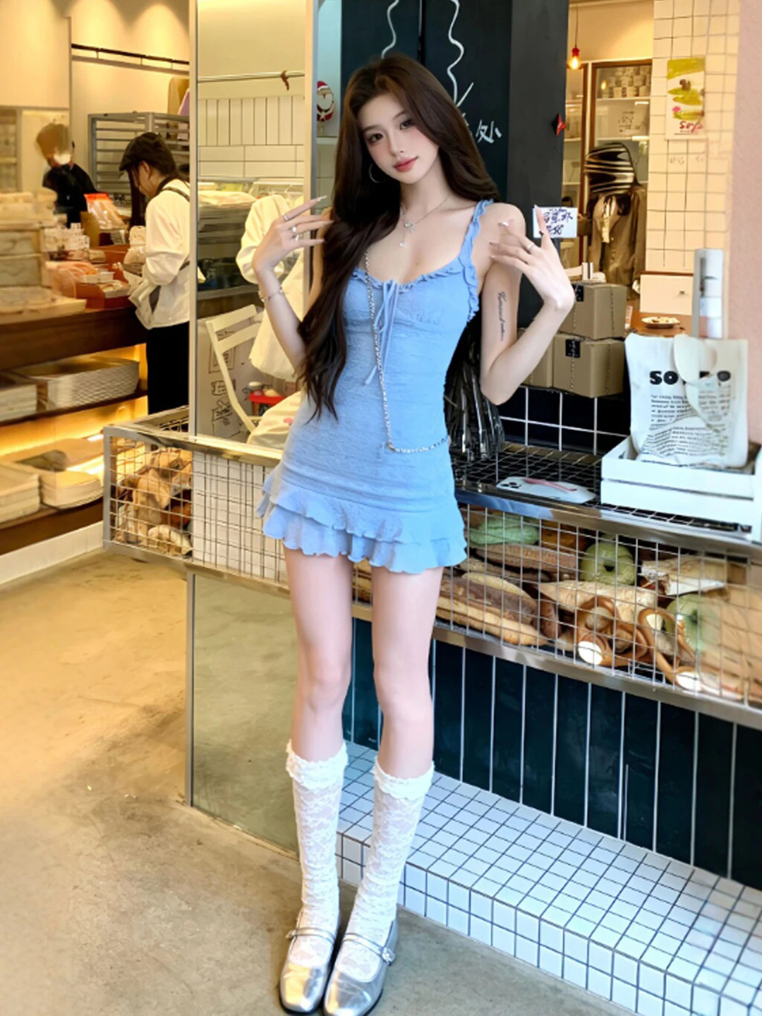 Unique Stylish Slimming Strap Short Dress French Style High Waist Midi Dress Women's Summer Dress V Neck No Sleeve Polyester ...