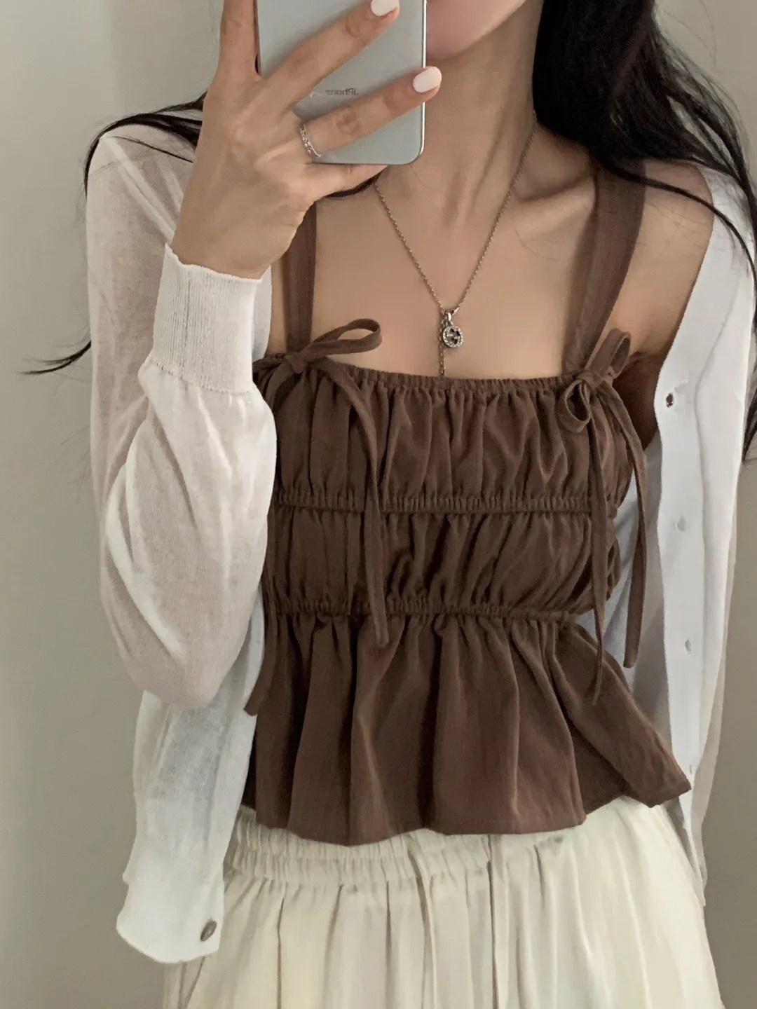 

Slimming Effect Summer Sweetn Chic Square Collar Ribbon Knot Pleated Waist Cinching Vest Strap irt Women