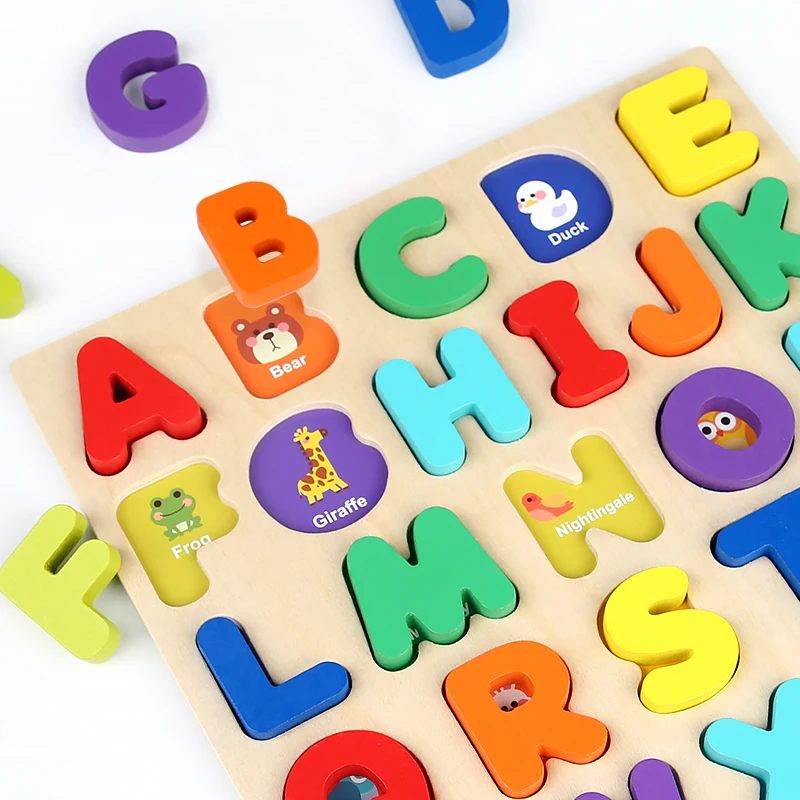 Montessori Wooden Puzzle for Children - Alphabetic Arithmetic Number Geometric Shapes Educational Game Toy for Preschool Learnin