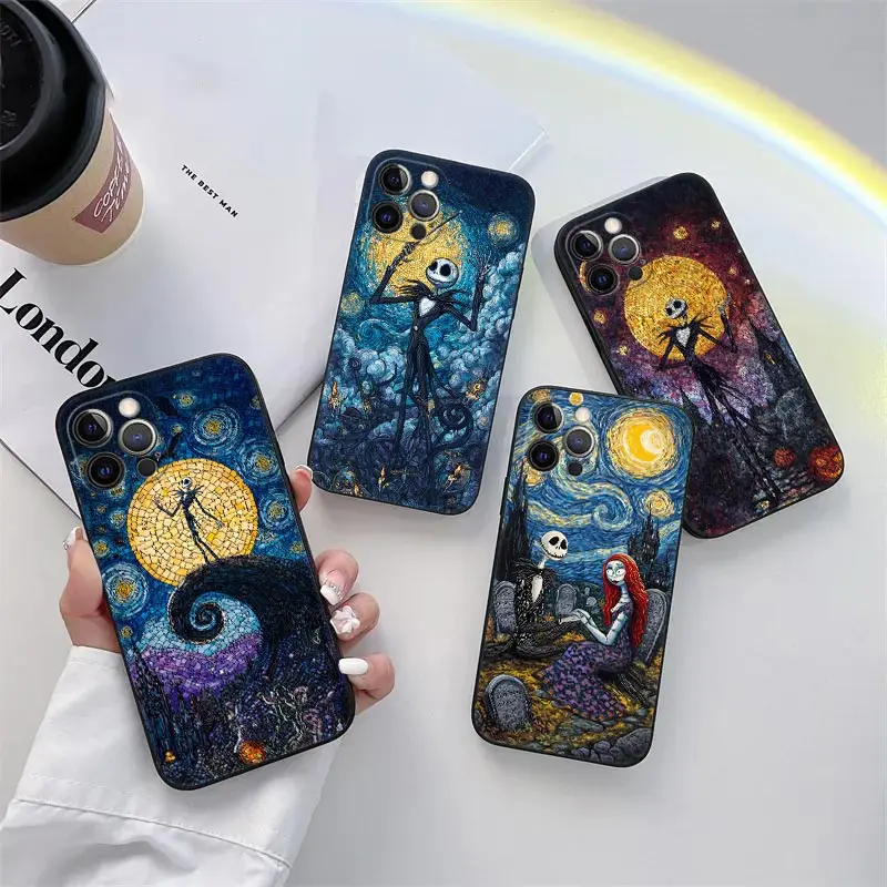 

Halloween Phone Case for iPhone 11 13 15 16 17 Pro Max Case Jack Sally Skellington Coque 14 Plus 17Air 13 Pro 12 11 X Soft Cover