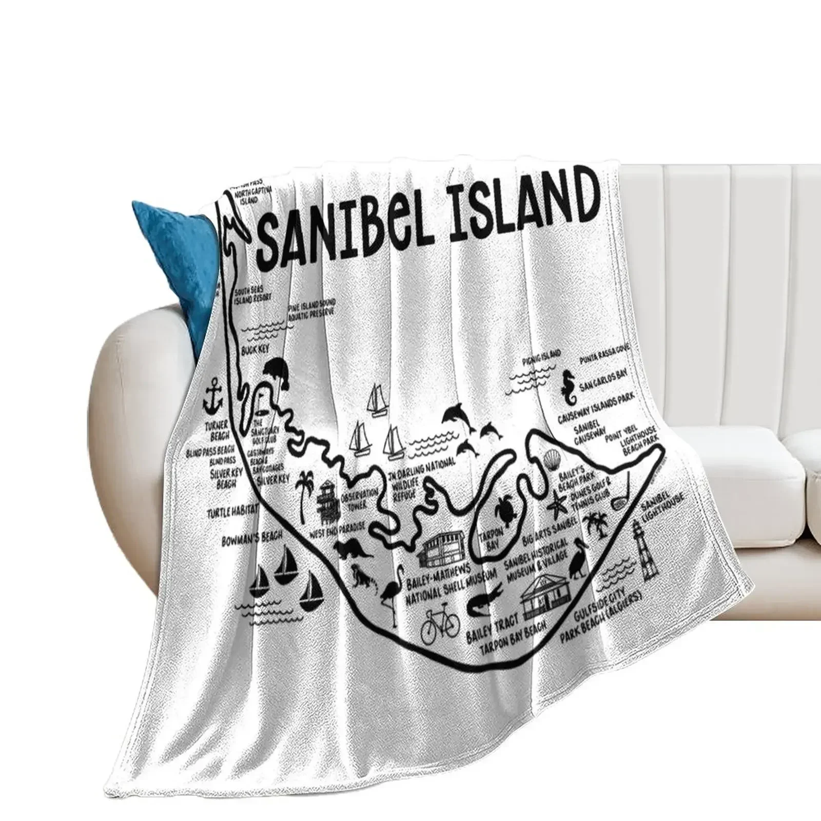 

Sanibel Island Map Throw Blanket Travel Decoratives Hair for babies Blankets