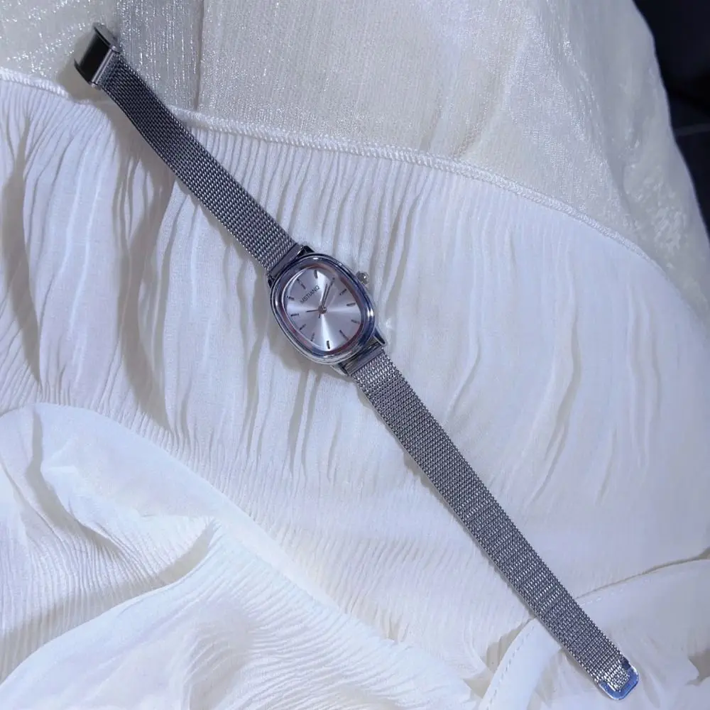 Reloj de mujer con esfera ovalada simple, relojes de pulsera de cuarzo de acero inoxidable para mujer, color verde y morado, regalos