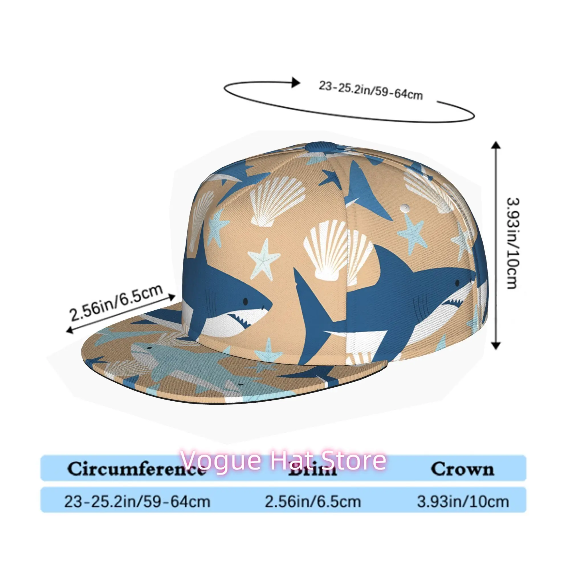 Shark And Starfish Design, Unisex Flat-Brim Baseball Cap Suitable for Men And Women, Hip Hop Streetwear Snapback Trucker Hat Ide