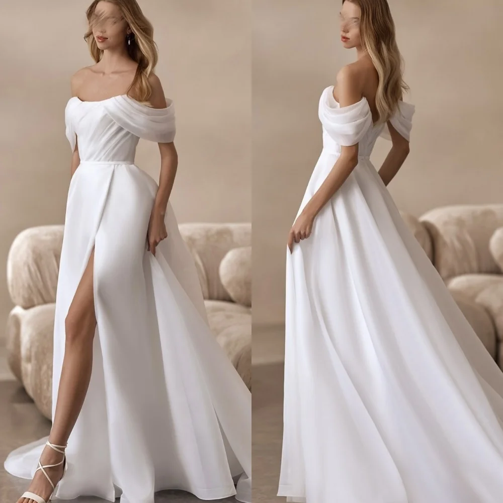 

Customized Organza Off-the-shoulder Draped Pleat A-line Floor-length Bespoke Occasion Dresses Elegant Party Wedding Formal