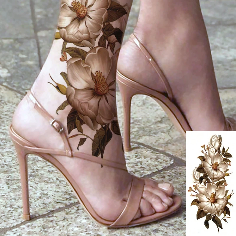 

1 большая временная татуировка-наклейка для боди-арта, женский стиль, с узорами розовой розы и пиона, водонепроницаемая поддельная татуировка,