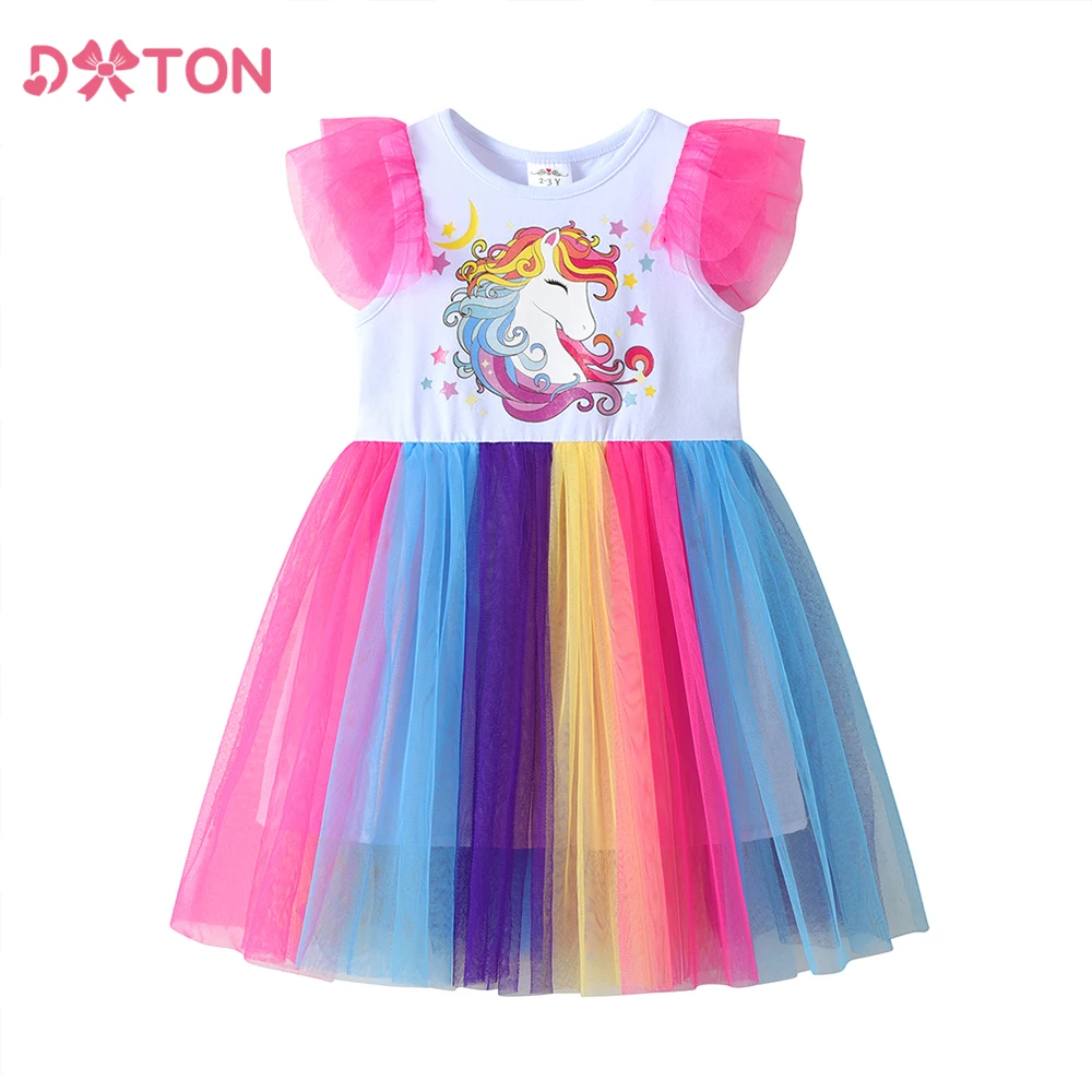 DXTON, vestidos sin mangas de verano para niñas, vestido tutú de princesa con volantes para niños, vestido de tul de Color Patchwork, vestido de fiesta para niños, ropa