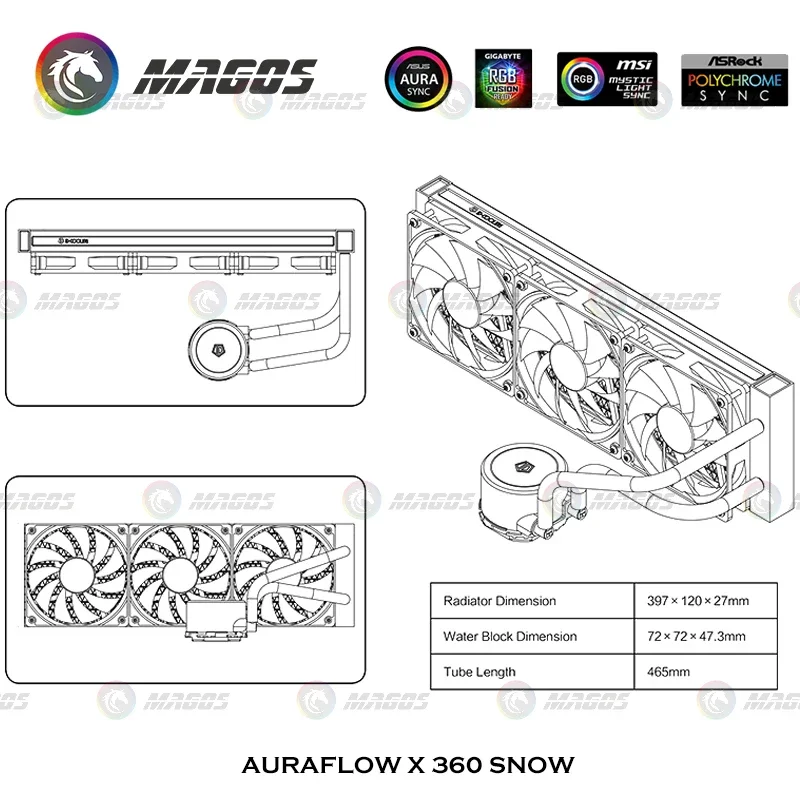 AIO RGB CPU Water Cooler Pure White With 360mm Radiator +3x120mm RGB PWM Fans Intel /AMD/TR4 Aluminum Copper