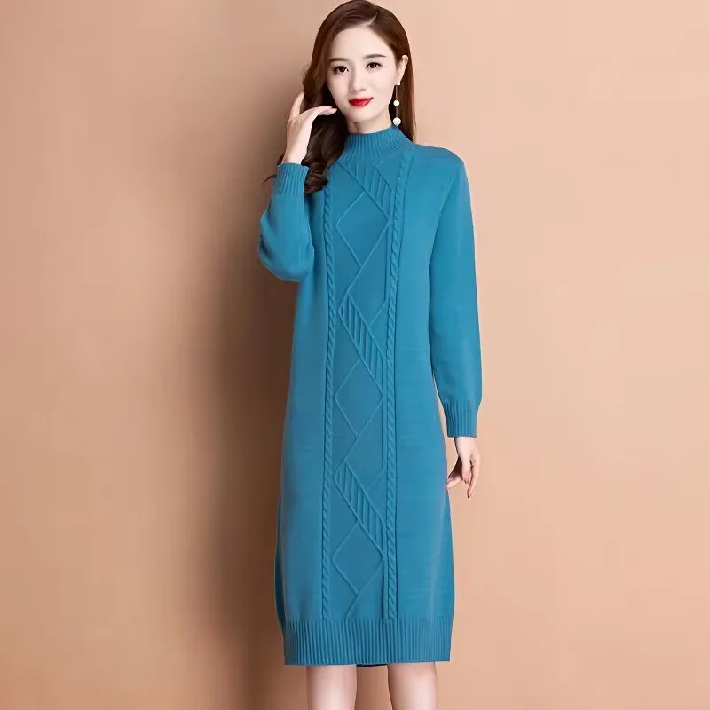 2026 New Long, Warm, and Thick Woolen Dress With a Coat, Paired With a Women\'s Knitted Woolen Skirt. Winter New Base Dress