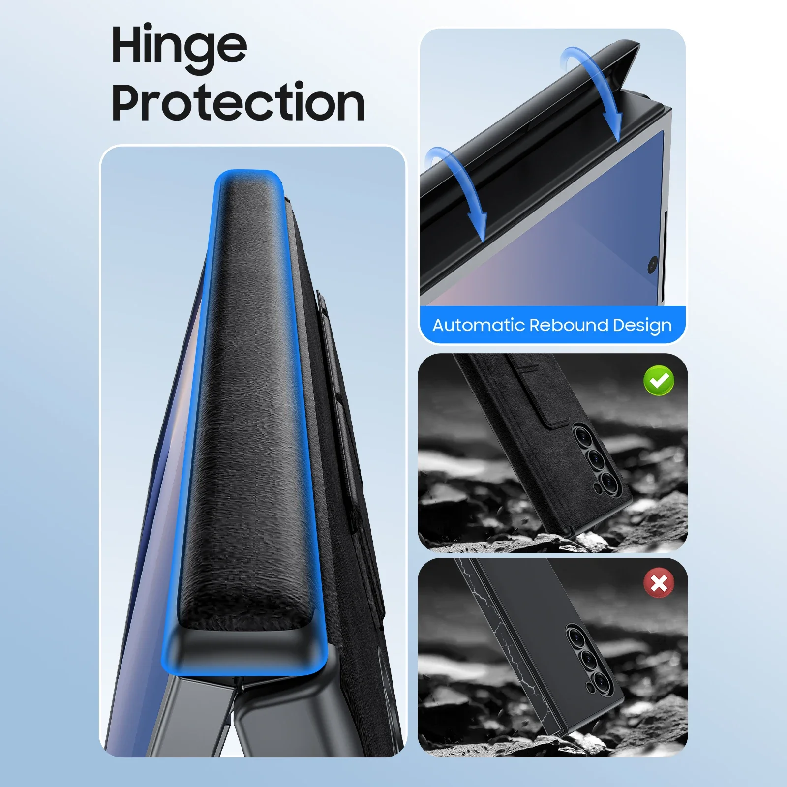 With[2 Pack Screen Protector][Hold Strap][Hinge Cover]Shockproof Leather Protective Phone Case for Galaxy Z Fold 6/7-Retro Black