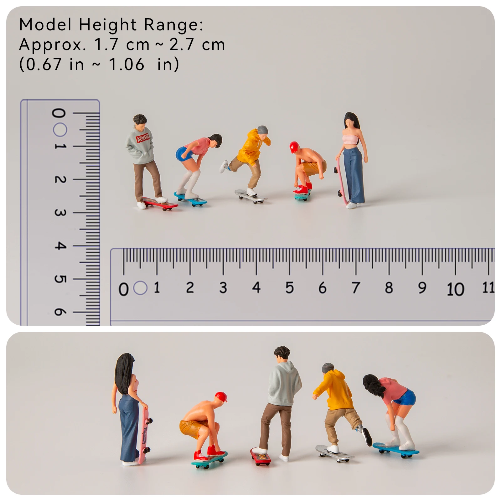 Skateboarder Figures for Skatepark Diorama 1/64 Resin Miniature Street Skaters Diecast Car Display Accessories AFA Model