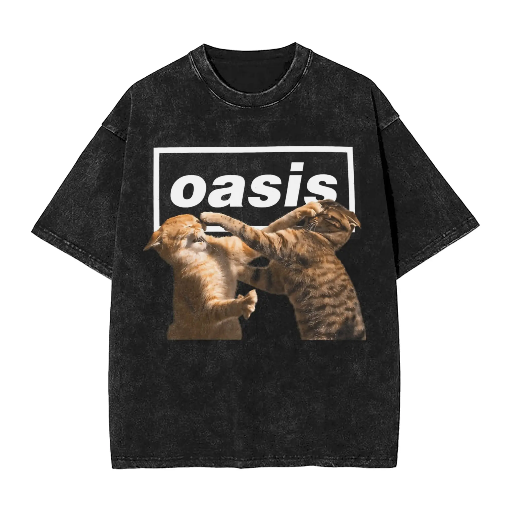 Washed T Shirt O-Oasis Gallagher Kitties  Hip Hop Casual T-Shirts Oversize  Streetwear Cotton Printed Tops Tees for Men Women