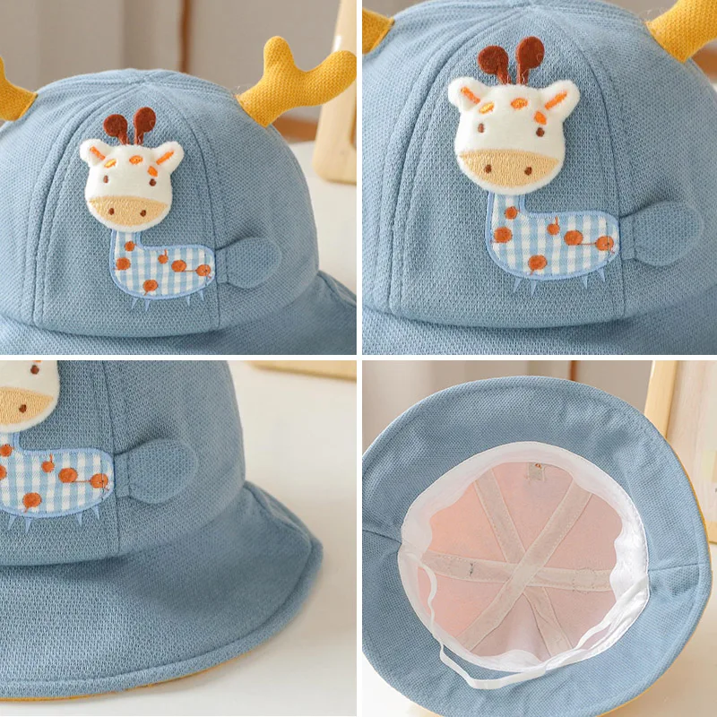 New Baby Bucket Hat With Ears Cute Cartoon Animals Baby Boy Girl Sun Cap Infant Toddler Fisherman Hat