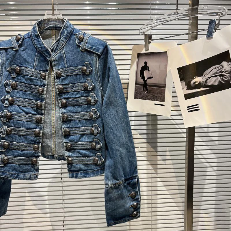2026 Autumn New Fashion Metal Buckle Design Shoulder Strap Denim Short Jacket For Women High Street Coat Female 11A06995